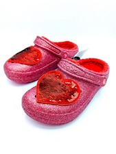 CROCS Fleece Lined Sequin Heart Glitter Clogs Womens Sz 8 Red Pink NEW Valentine