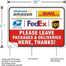 Please Leave Packages Deliveries Here Sign, 10"X7" Delivery Sign Sticker Self-Ad