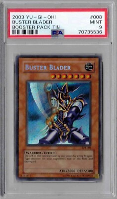 2003 Yu-Gi-Oh BPT, BoosterPackTin, #008, Buster Blader, PSA 9, Mint, Secret Rare