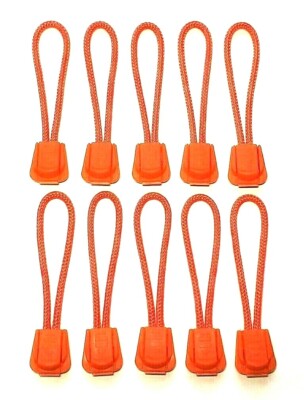 SET OF 10 BLAZE ORANGE PARACORD ZIPPER PULL EXTENSION JACKETS HUNTING EQUIPMENT 