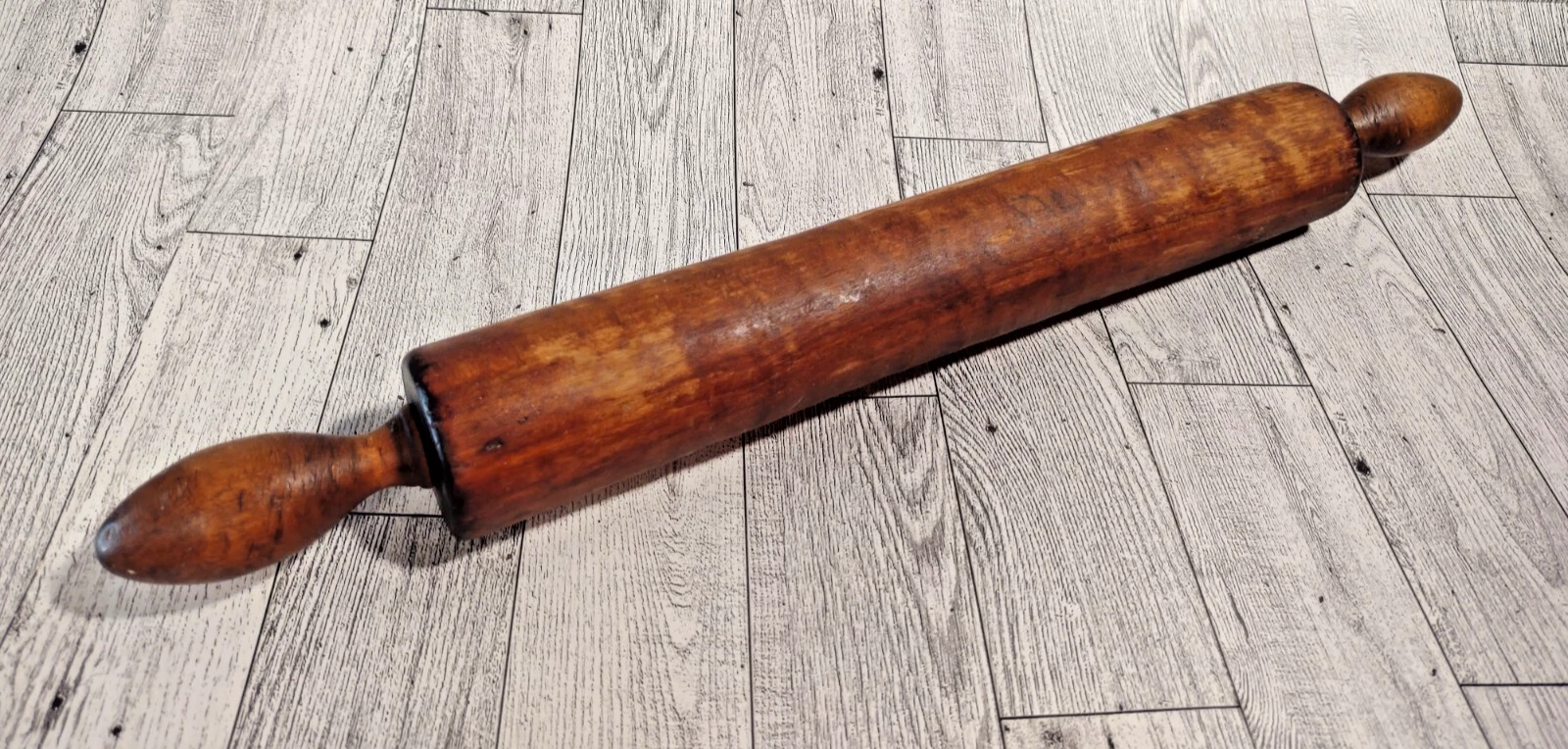 Antique 1 piece Wooden Rolling Pin with Fixed Handles - Rustic, Primitive