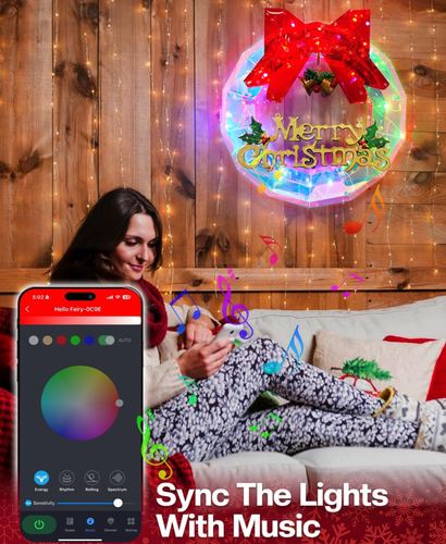 Lindas coronas de Navidad de cristal iluminadas por LED que cambian de color control inteligente de aplicaciones - Imagen 3 de 9