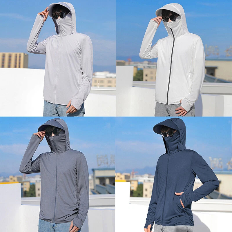 UPF 50+ Men's Outdoor Fishing Hoodies Sun Skin Protection Long Sleeve  T-Shirt