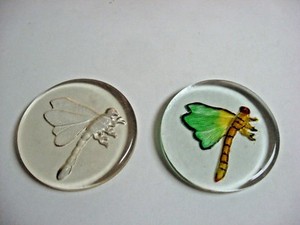 LOT 2 GLASS paperweight DRAGONFLY hand decorated