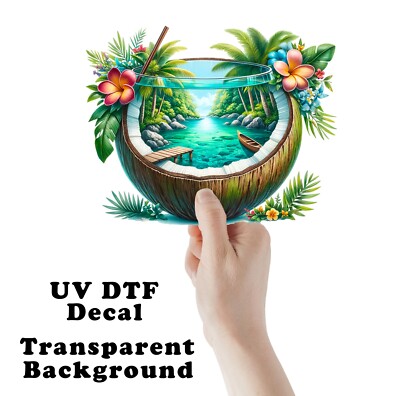 Coconut Tropical Cocktail UV DTF Transparent Sticker / Decal