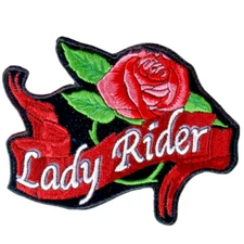 Patch 3"x2" Rose Design for Jackets & Vests, Iron-On sew Lady Rider Embroidered