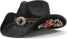 Cowboy Hats for Women and Men Straw Western Hat Medium-Large, Black