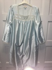 Lot Of 2 Vintage 1970  s Barbizon Blue Pink Satin Long Sleeve Nightgown Sz Large