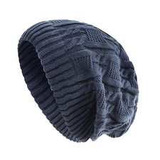 Unisex Trendy Beanie Warm Oversized Chunky Cable Knit Slouchy Woolen Hat Blue