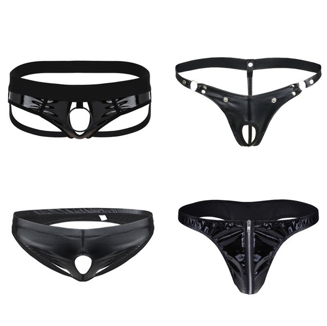 FEESHOW Herren Wetlook G-String Tanga Bikini Slips Leder-Optik Unterwäsche Sexy FEESHOW Herren Wetlook G-String Tanga Bikini Slips Leder-Optik Unterwäsche Sexy