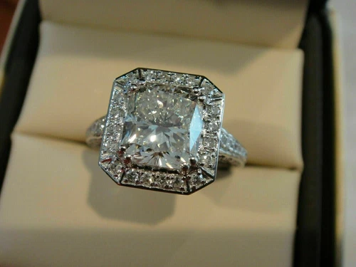 4Ct Cushion Cut Lab-Created Diamond Vintage Art Deco Ring 14K White Gold Finish