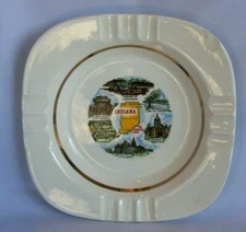 VTG Indiana The Hoosier State Ceramic Square Ashtray Travel Memorabilia Ebrink