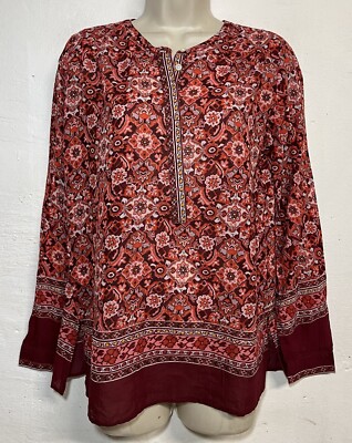 NWT LOFT XXS Blouse Red Long Sleeve Button Round Neck Cotton Blend Top