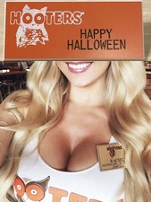RARE! HOOTERS Girl Uniform PREMIUM Halloween Name Tag Pin Badge HAPPY HALLOWEEN