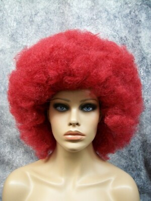 Dark Red Jumbo Afro Wig Super Frizzy Creepy Clown Evil Psycho Circus Hobo Unisex