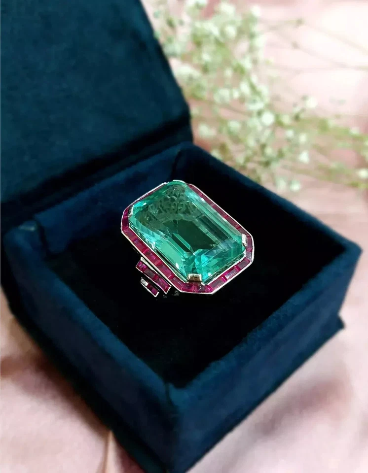 Emerald Cut Lab Created Diamond Woman Special Engagement Ring 14K White Gold FN - Image 3 of 4