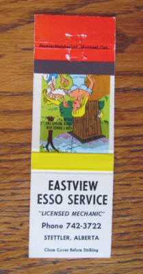 EASTVIEW ESSO GAS STATION MATCHBOOK COVER: STETTLER, ALBERTA 1970s MATCHCOVER B8