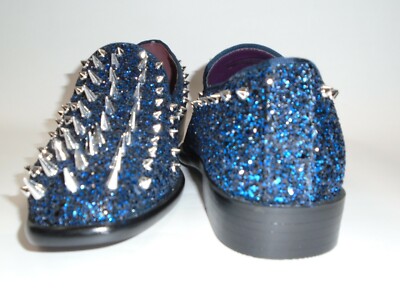 Royal Shoes Mens Black Glitter Spiked Loafers‎ Dress Shoes Size 12 Mens Spiked Prom Formal Shoes Black Smoking Loafer 6788 main image 4