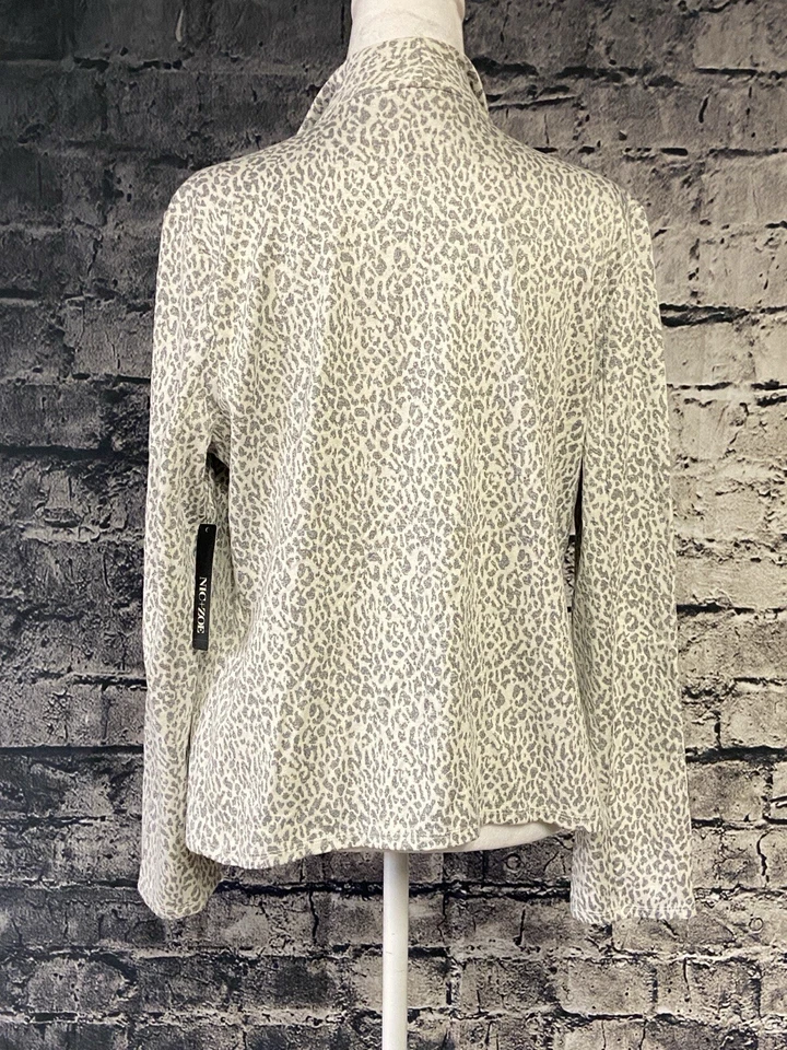 NIC+ZOE Open Front Jacket Womens Large Gray White Animal Print Lightweight Knit - Image 4 of 4