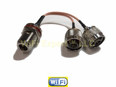 N TYPE Female Bulkhead to Y 2X N TYPE Male Splitter Combiner RG316 RF CABLE