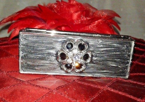 Collectible Women Accessory Lipstick Case Black-White Brand Gray Rhinestone