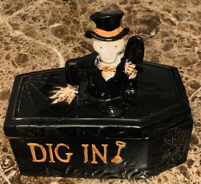 Yankee Candle Black Halloween Candy Dish Dig-In Coffin Skeleton Boney Bunch 2014