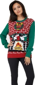 Unisex Ugly Christmas Green Red Multi Fireplace Sweater Novelty