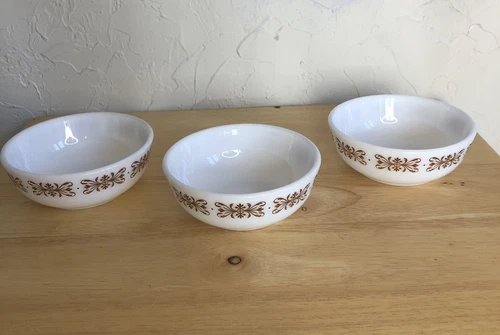 Set Of 3 PYREX Copper Filigree Bowls - Soup/Cereal #708 VIntage