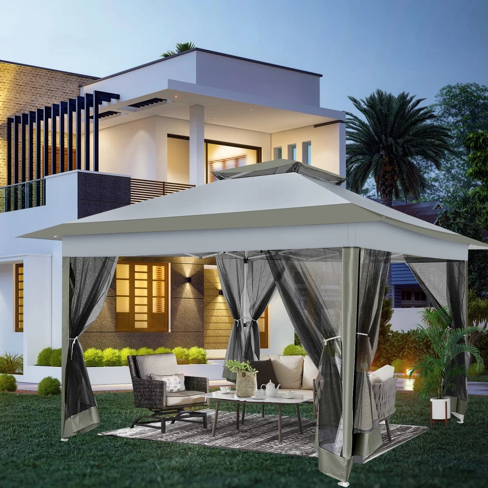 12x12ft Pop-up Gazebo Outdoor Canopy Tent with Mosquito Netting Patio Gazebo , - Image 2 of 4