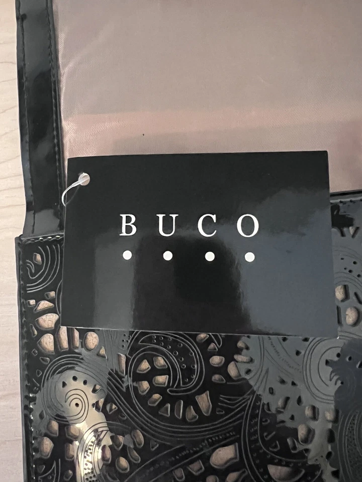 Bolso sin asas BUCO KE-20826 charol negro marrón topo, bolso de mano recortado con láser Foto 4 de 4