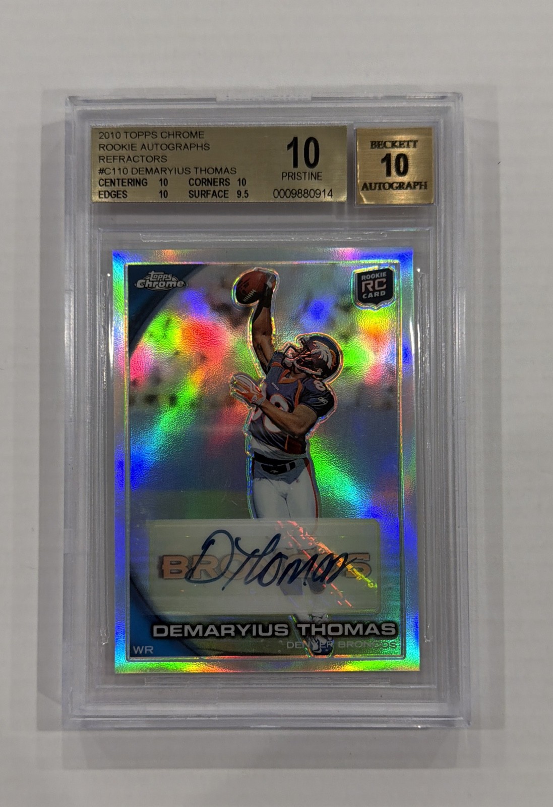 Demaryius Thomas Topps Chrome #C110 Autograph with Helmet Refractor