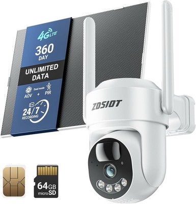 AOV 4G LTE Cellular Security Camera with 360-Day Unlimited SIM Data,