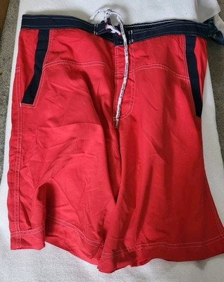 Bruno Banani Quick Dry Long Loose Badeshorts - - Maritim - Rot & Navy - Größe M