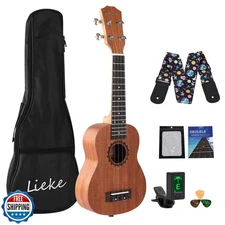 LIEKE Soprano Ukulele 21 inch for Kids Beginners,Mahogany Wood Carbon strings