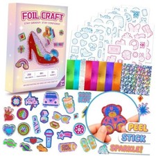 Foil Art Fun Craft Kit for Kids, 200 Foil Sheets, 80 Foam Stickers, 32