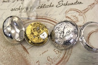 Große frühe antike Spindel Taschenuhr verge pocket watch Roget LONDON ca. 1720