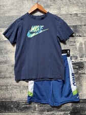 Nike Boys 2pc Outfit Shirt Shorts Set Size 10/12 M Medium Blue Navy