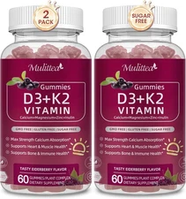 2Pack Vitamatic Vitamin D3 K2 Gummies - 60 Count - Supports Healthy Bone Heart