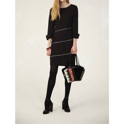 Samuel Dong NWT Black Zipper Sheath Dress 3/4 Sleeves Size M