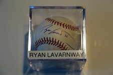 RYAN LAVARNWAY BOSTON RED SOX VINTAGE AUTOGRAPHED BASEBALL WITH SHOWCASE