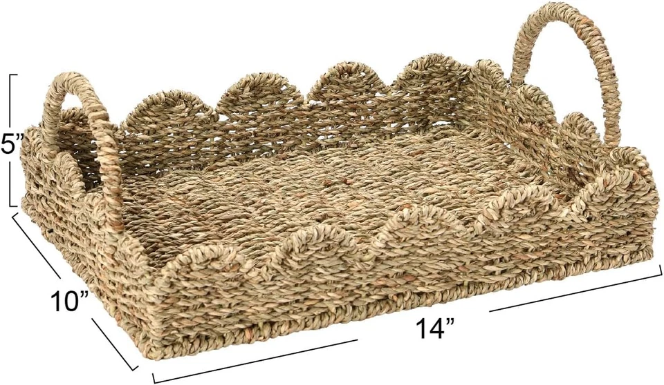 Household Essentials Seagrass Tray with Scalloped Edge, Natural - Image 2 of 4