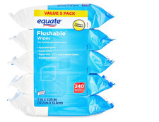 Equate Flushable Wet Wipes,Fresh Scent,240 Wipes 5 pack Compare to Cottonel