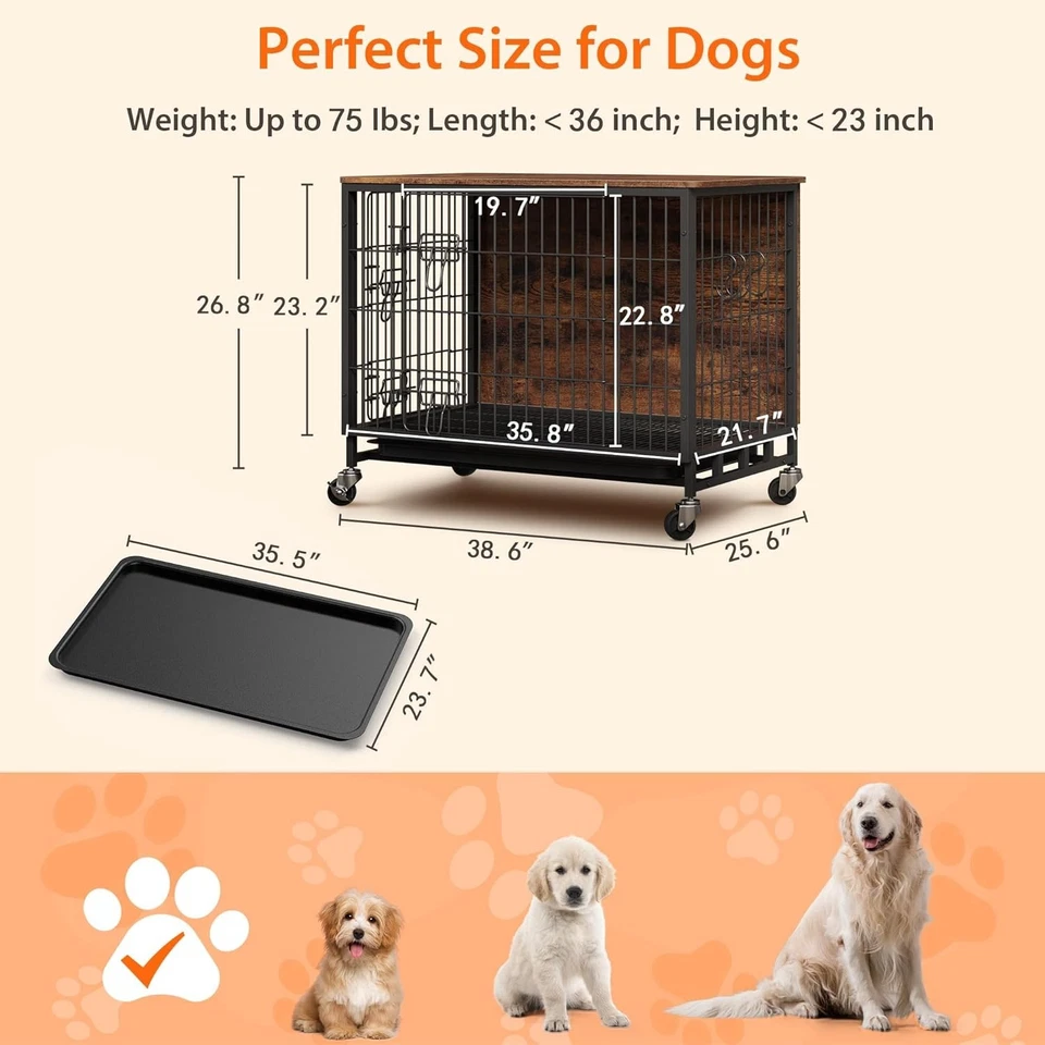 Furniture Style Dog Crate End Table Wooden Metal Pet Kennel Cage Large Anti-bite - Image 2 of 4