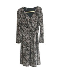Talbots Black Brown Paisley V-Neck Long Sleeve Midi Dress Womans Size Large