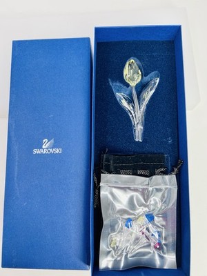 Swarovski Crystal 2004 SCS YELLOW TULIP 606546 w/ 9 Mini Red Yellow Blue Tulips