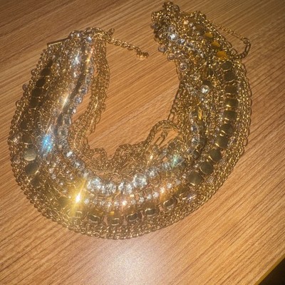 ABS by Allen Schwartz Gold Multi Torsade Glass Bib Necklace 18 Inches Adj