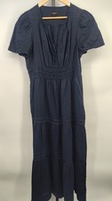 Quince Women 100% European Linen Tiered Maxi Dress Deep Navy Basic Sleeved M