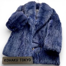 Rare Blue Fox Fur Coat Thick Real Fur Size L Luxury Japan Vintage