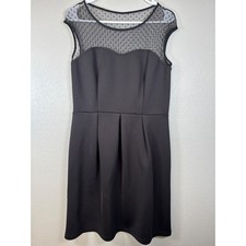 EN FOCUS STUDIO Black Sheer Dot Mesh Cap Sleeve Sweetheart Neckline Dress Sz 10