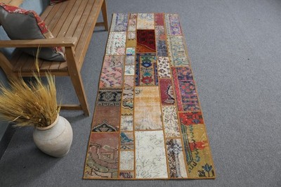 2,6x6,8 ft Turkish Runner Rug, Vintage Red Striped Rug